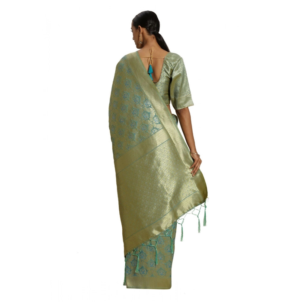 Women'S Banarasi Silk Saree With Blouse (Sky Blue, 5-6Mtr)