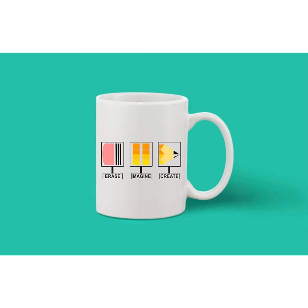 Printed Ceramic Coffee Mug - 1 Pieces, White, 11Oz