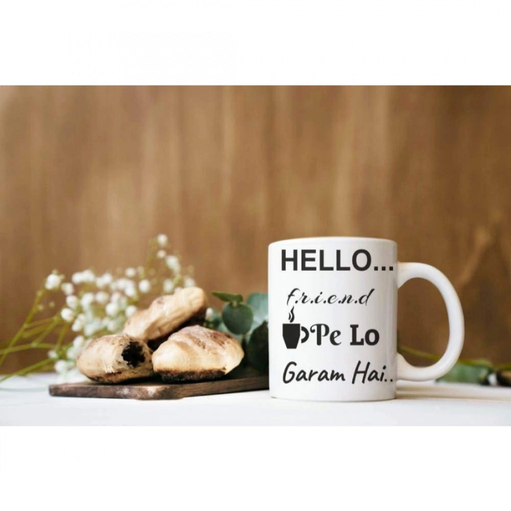 Printed Ceramic Coffee Mug - 1 Pieces, White, 11Oz