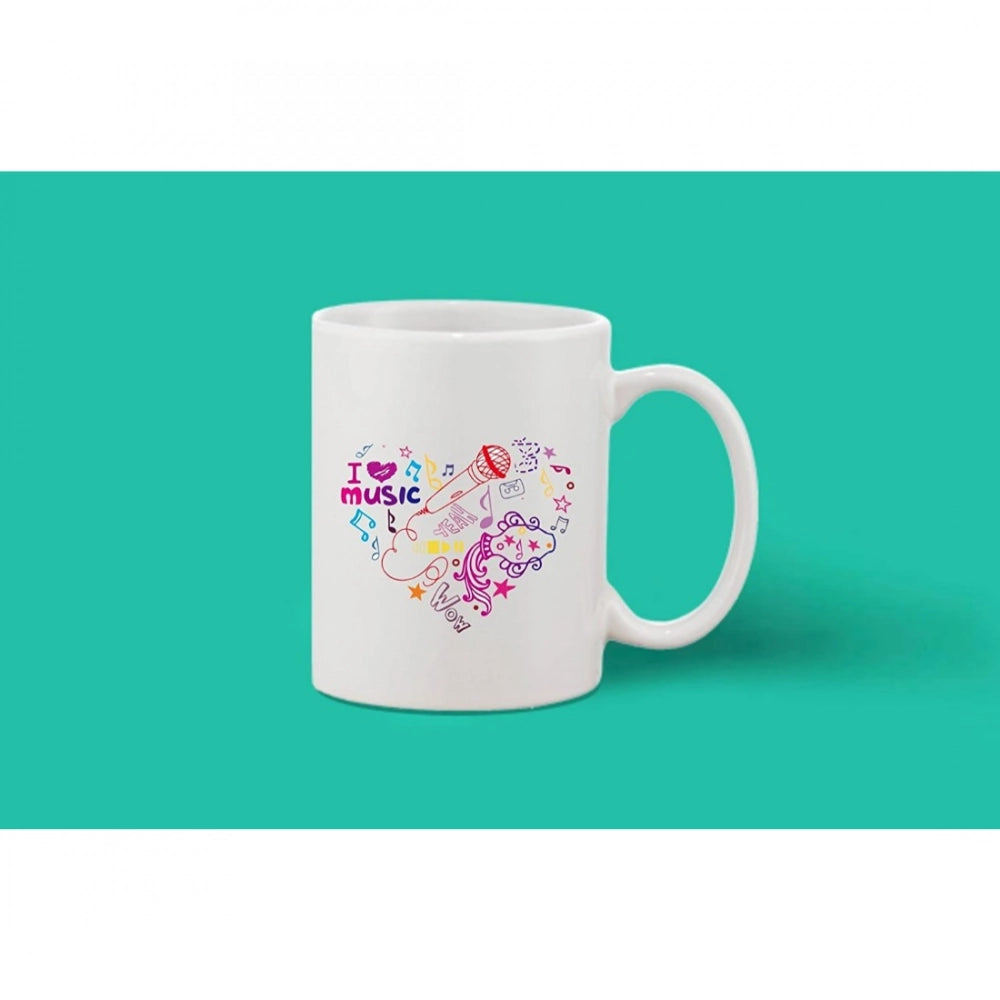 Printed Ceramic Coffee Mug - 1 Pieces, White, 11Oz