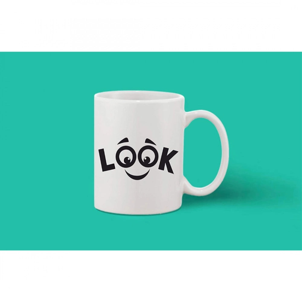 Printed Ceramic Coffee Mug - 1 Pieces, White, 11Oz