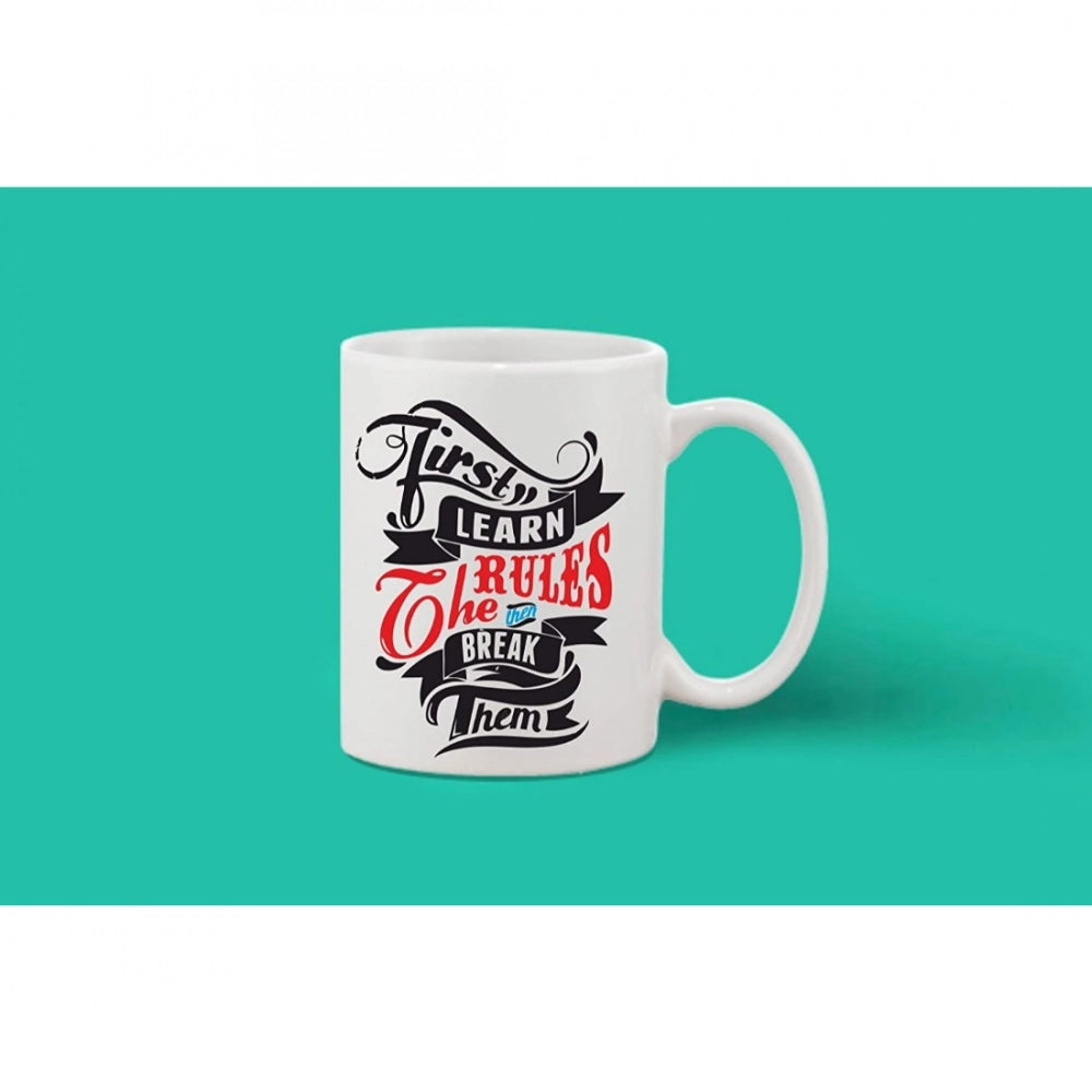 Printed Ceramic Coffee Mug - 1 Pieces, White, 11Oz