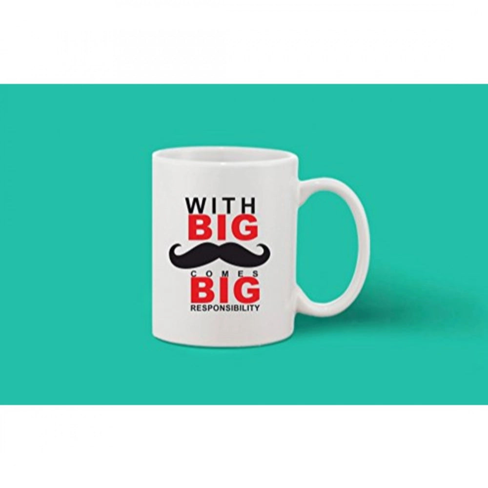 Printed Ceramic Coffee Mug - 1 Pieces, White, 11Oz