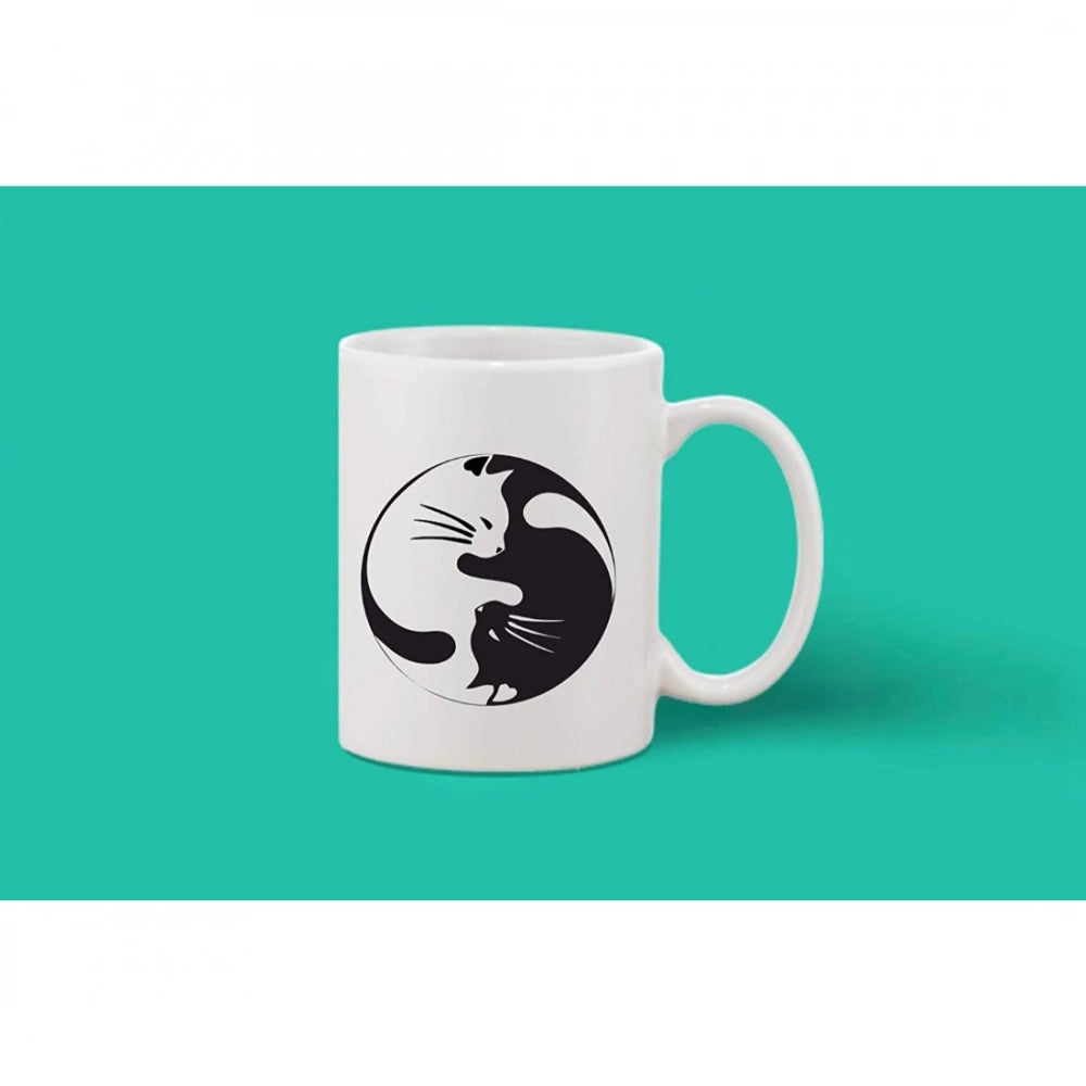 Printed Ceramic Coffee Mug - 1 Pieces, White, 11Oz