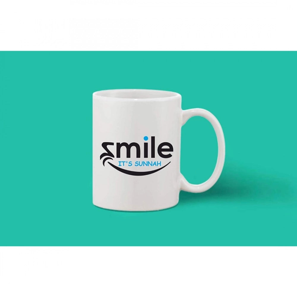 Printed Ceramic Coffee Mug - 1 Pieces, White, 11Oz