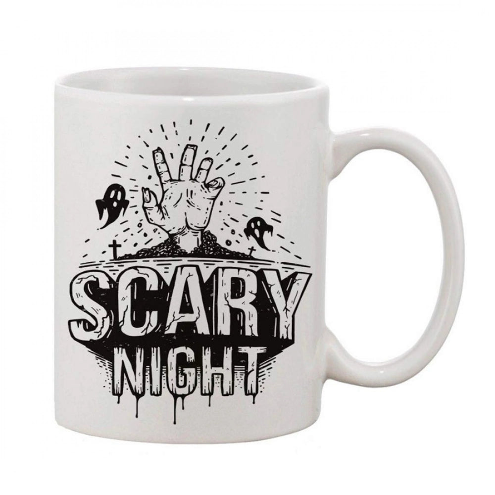 Printed Ceramic Coffee Mug - 1 Pieces, White, 11Oz