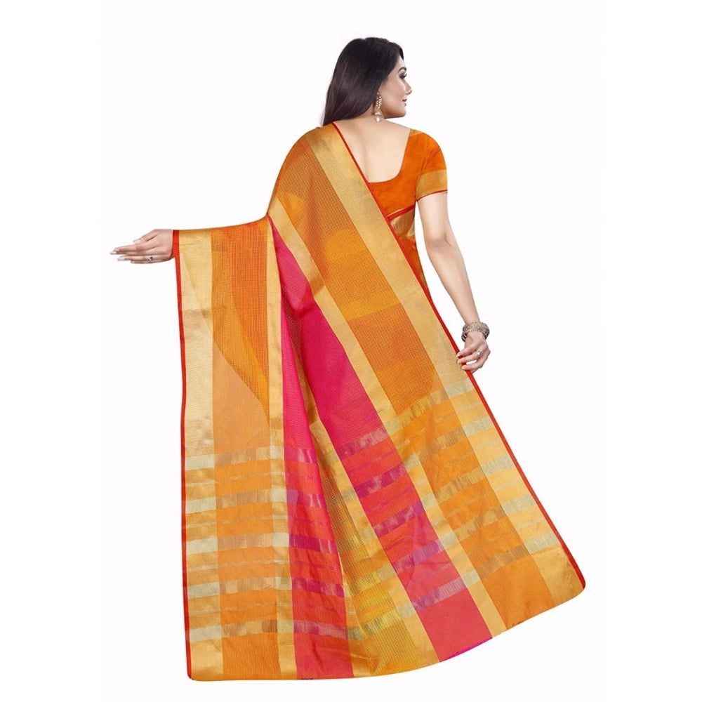 Women's Kota Doria Cotton Plain Saree With Blouse (Multicolor, 5-6 Mtrs) - VANSHELLE