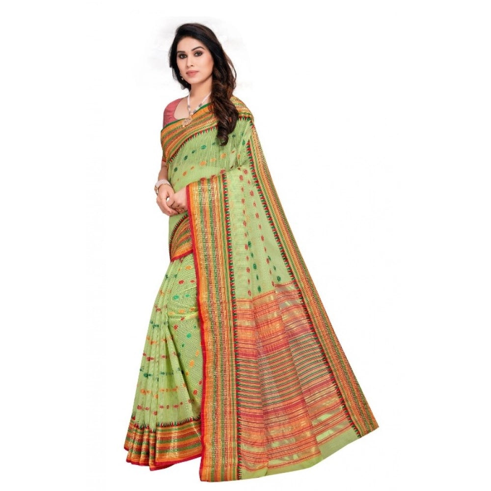 Women'S Kota Doria Cotton Woven Butta Saree With Blouse (Light