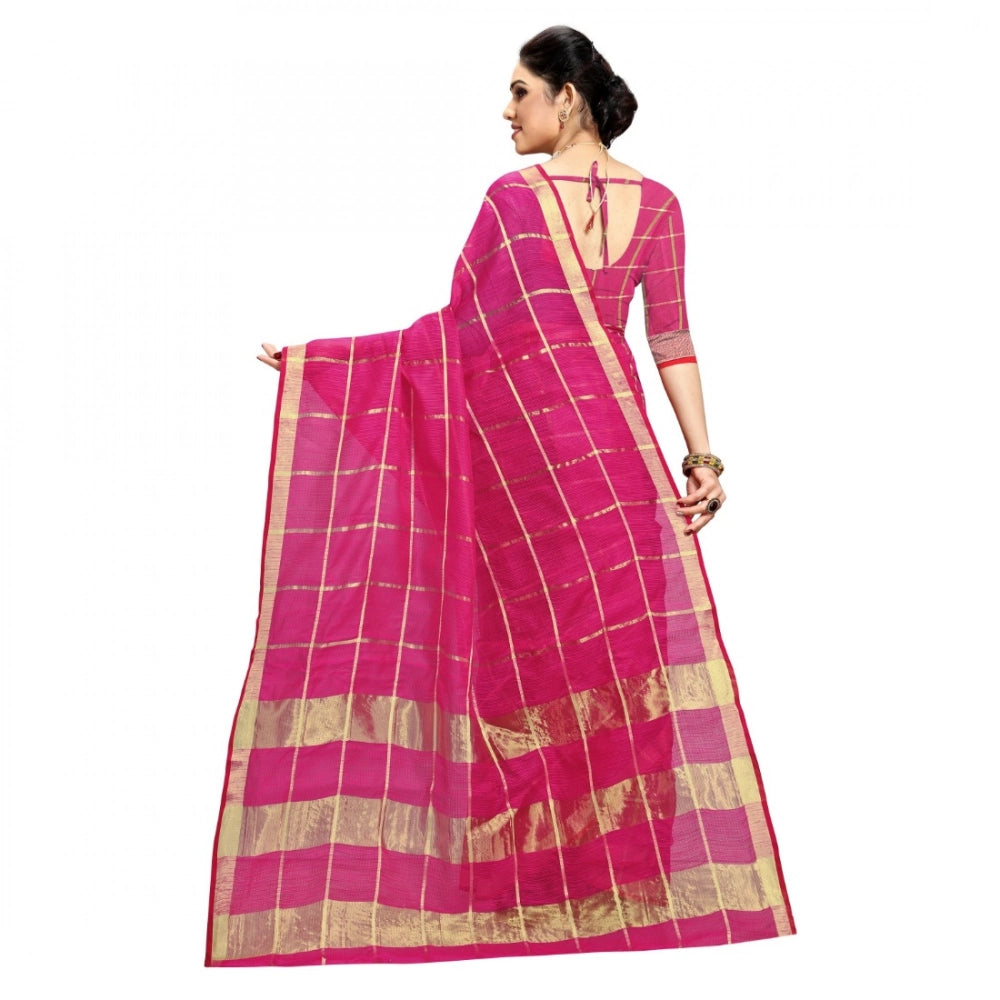 Women'S Kota Doria Cotton Checked Saree With Blouse (Rani, 5-6