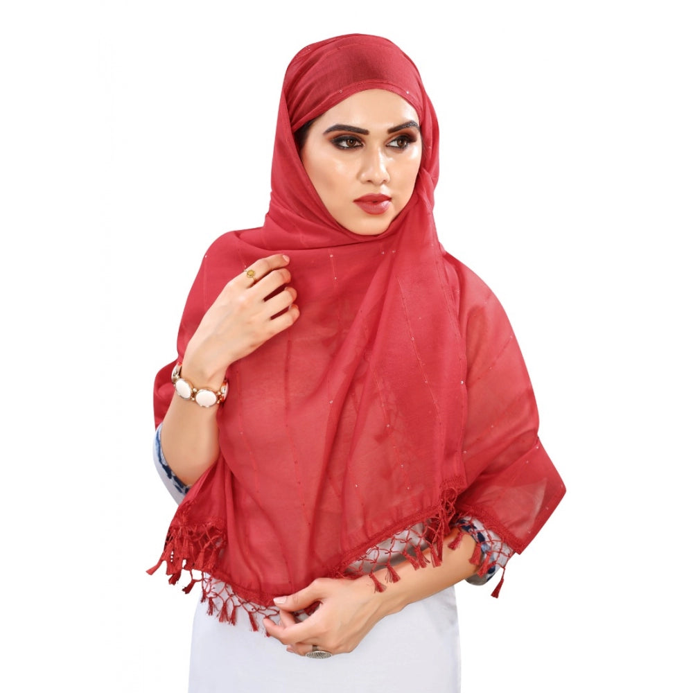 Women'S Cotton Silk Strips Printed Dupatta (Maroon, Length:2-2