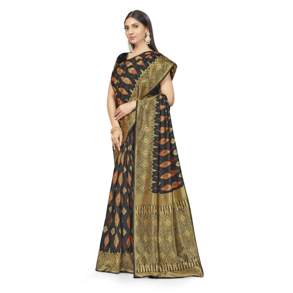 Women'S Banarasi Silk Saree With Blouse (Black, 5-6Mtrs)