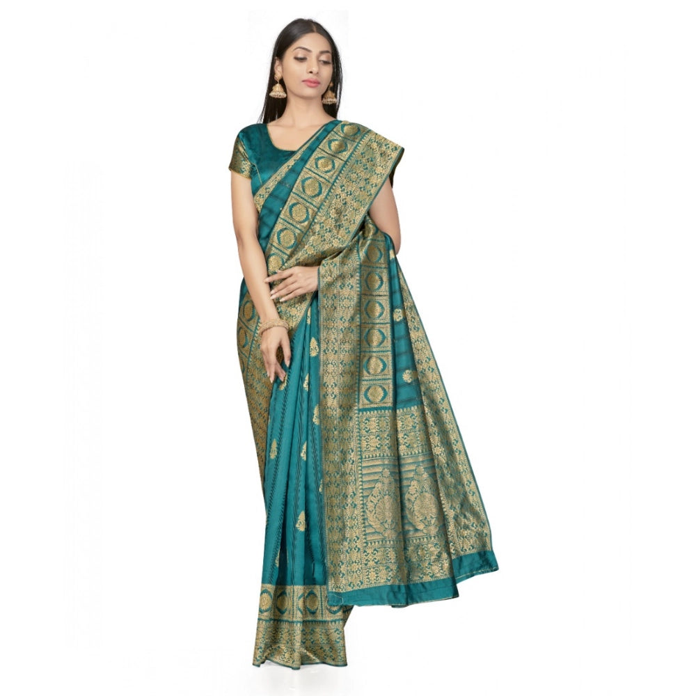 Women'S Banarasi Silk Saree With Blouse (Peach, 5-6Mtrs)