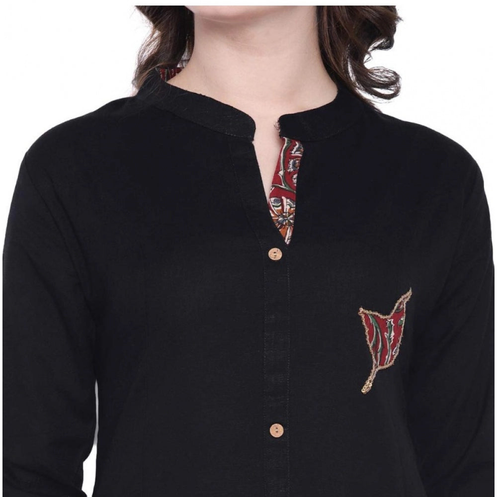 Women's Khadi Printed A Line Kurti (Black, Khadi) - VANSHELLE