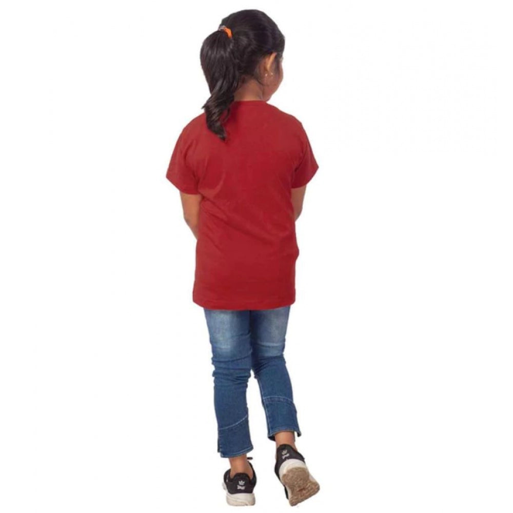 Girls Cotton Snow Board Half Sleeve Tshirt (Maroon)