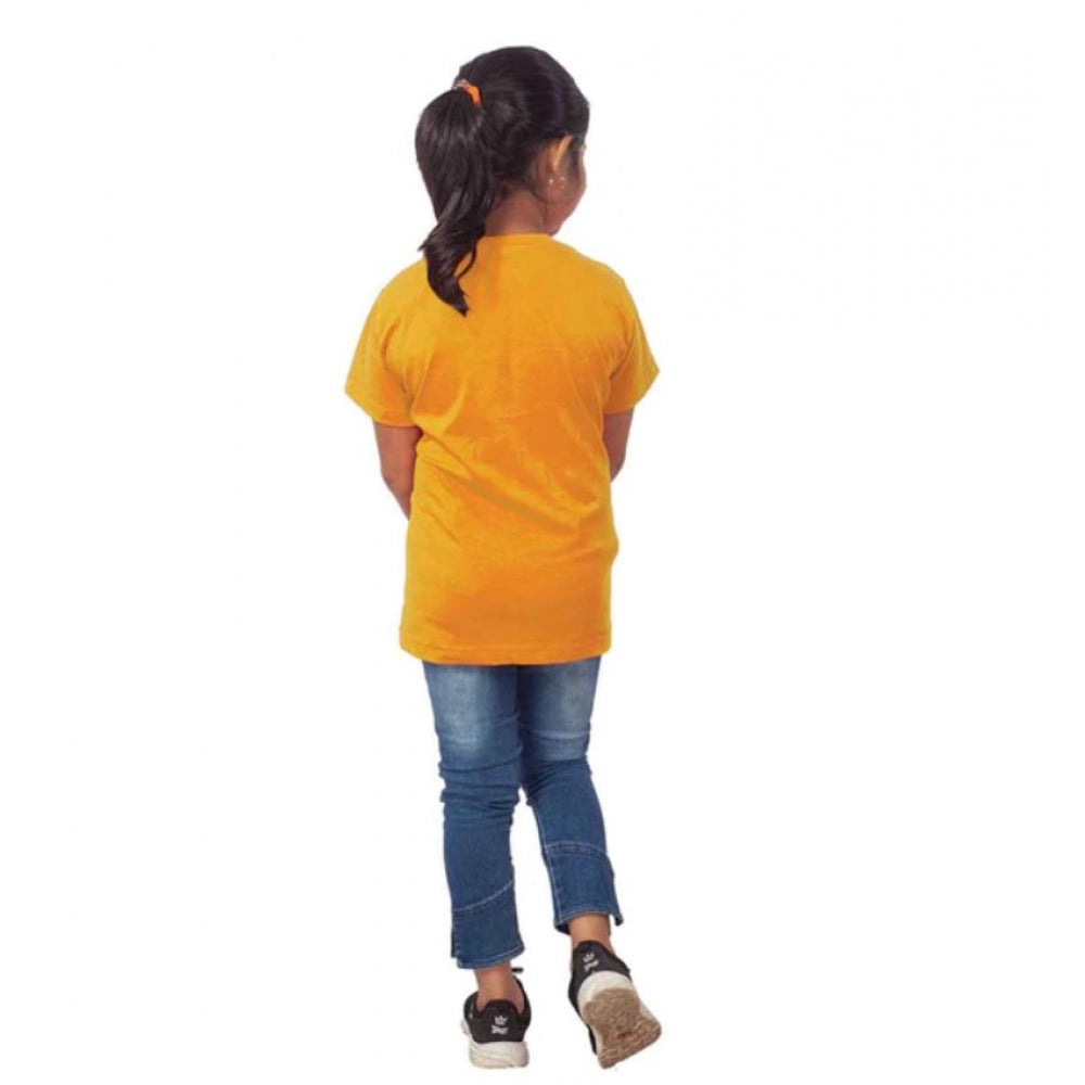 Girls Cotton Snow Board Half Sleeve Tshirt (Mustard)