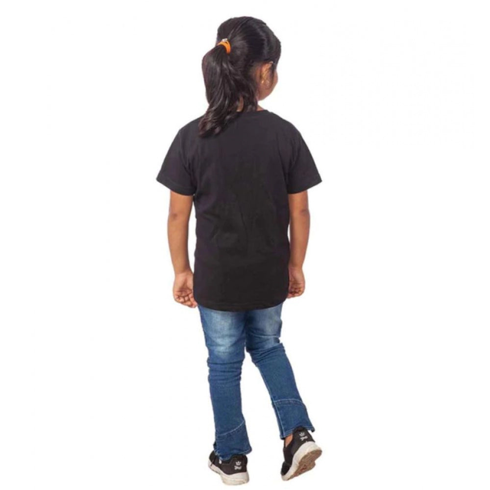 Girls Cotton Snow Board Half Sleeve Tshirt (Black)