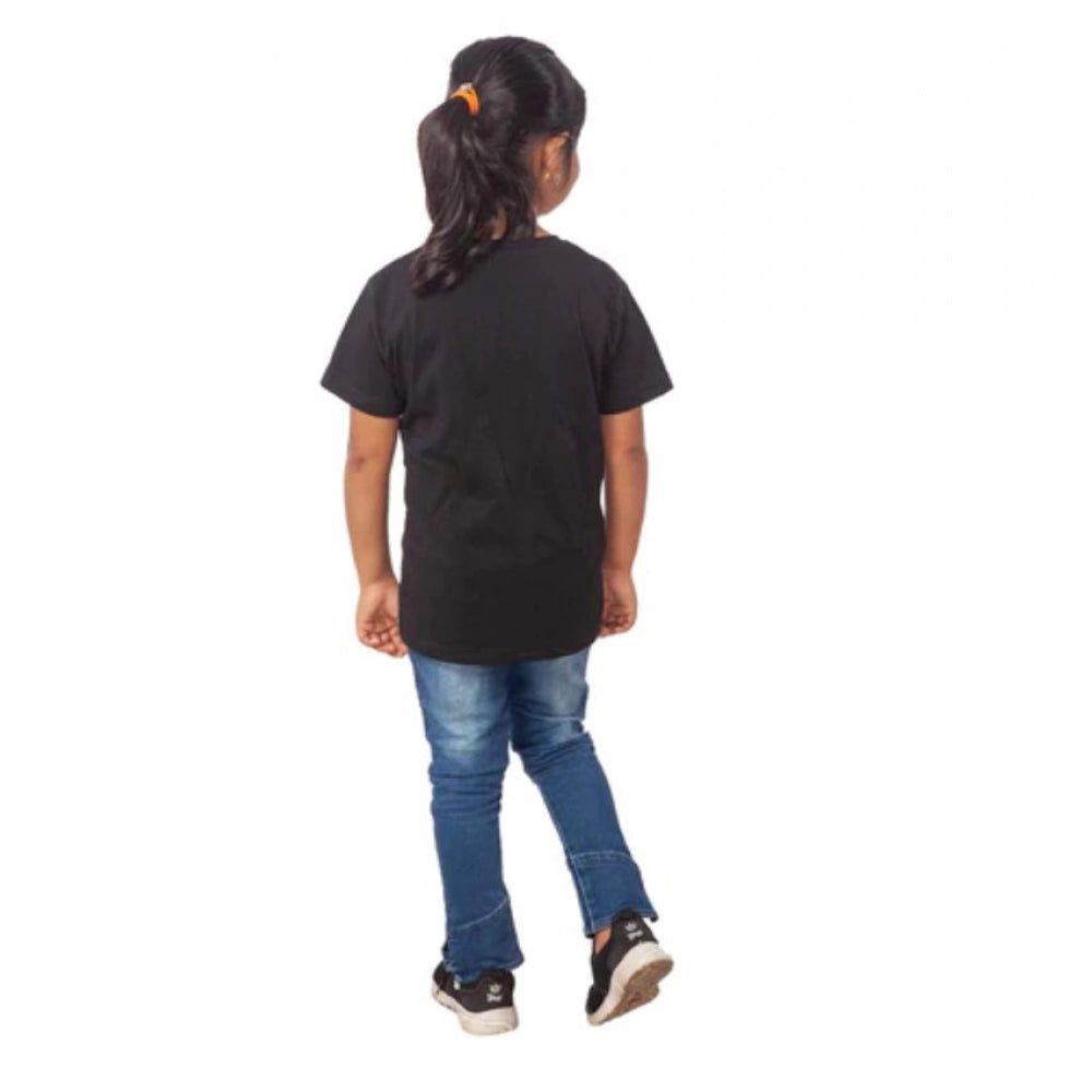 Girls Cotton Princess Half Sleeve Tshirt (Black)