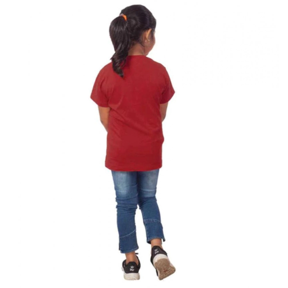 Girls Cotton Adelie Half Sleeve Tshirt (Maroon)