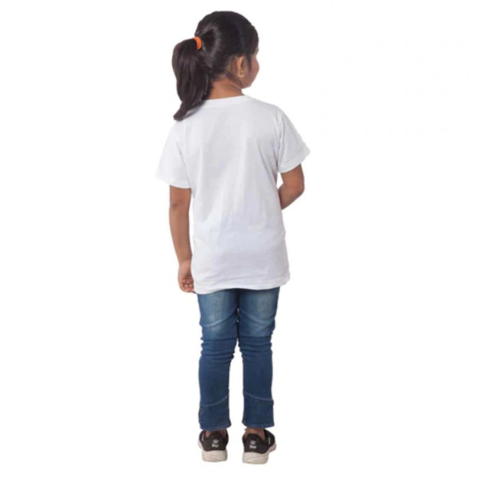 Girls Cotton Princess Half Sleeve Tshirt (White)