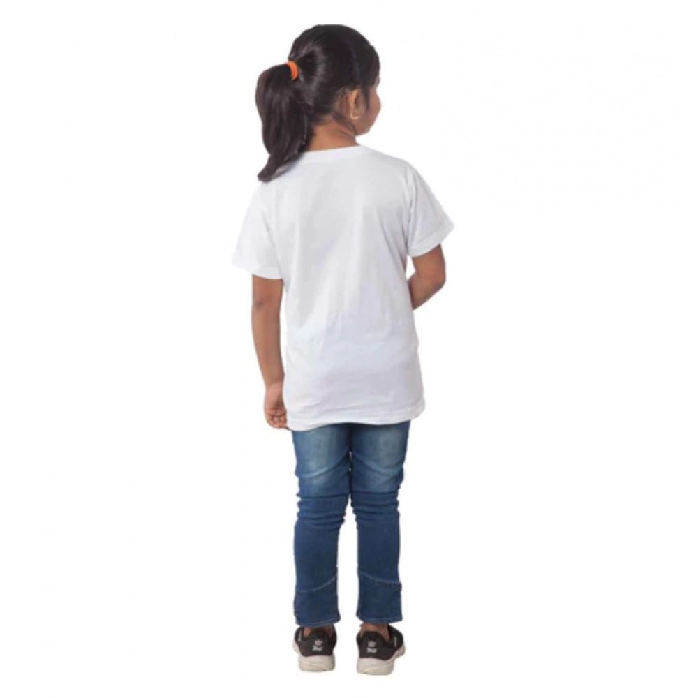 Girls Cotton Unicorn Face Half Sleeve Tshirt (White)