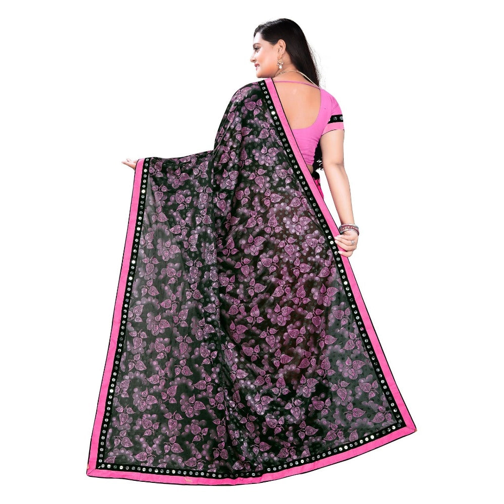 Women'S Lycra Blend Saree With Blouse (Pink, 5-6 Mtrs)