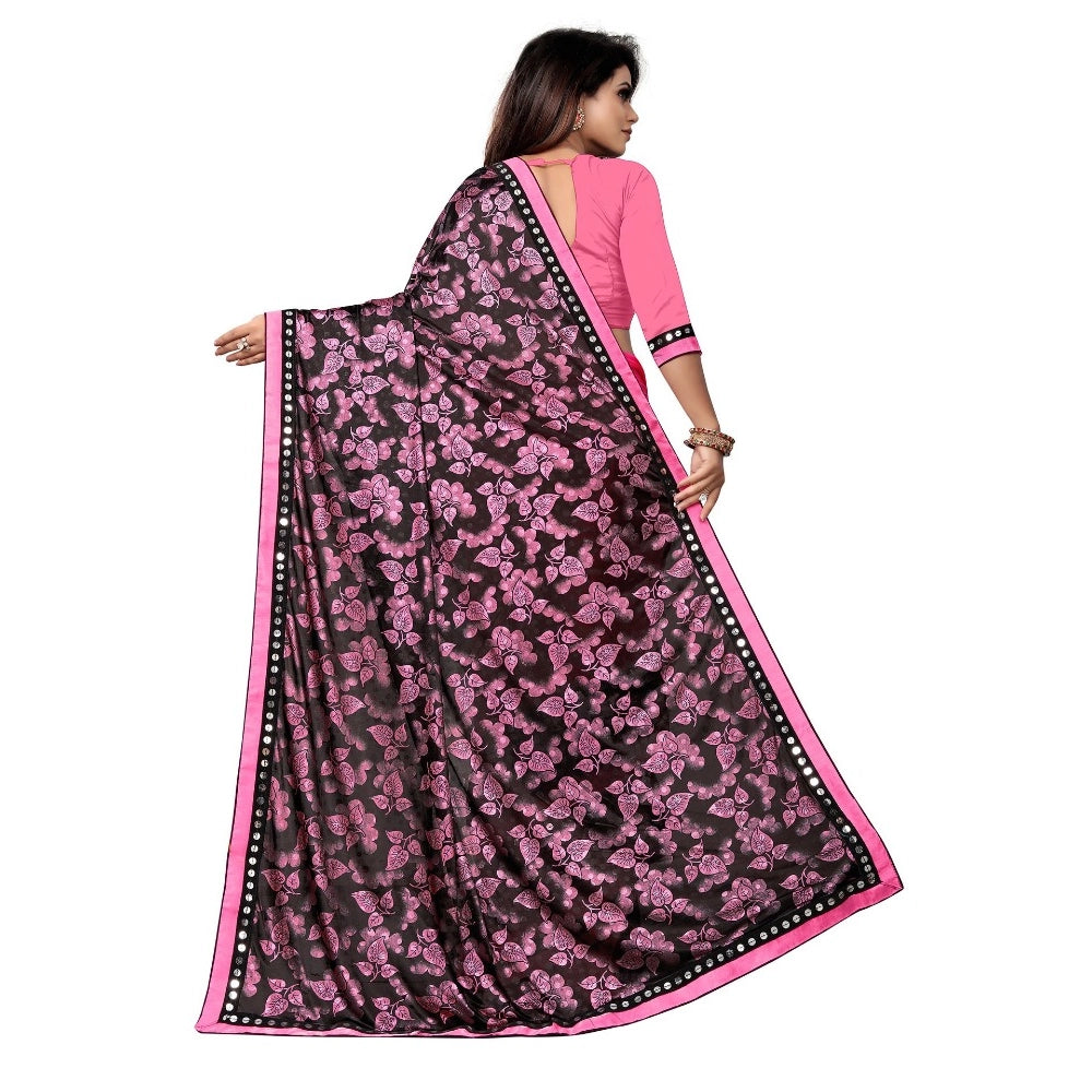 Women'S Lycra Blend Saree With Blouse (Pink, 5-6 Mtrs)