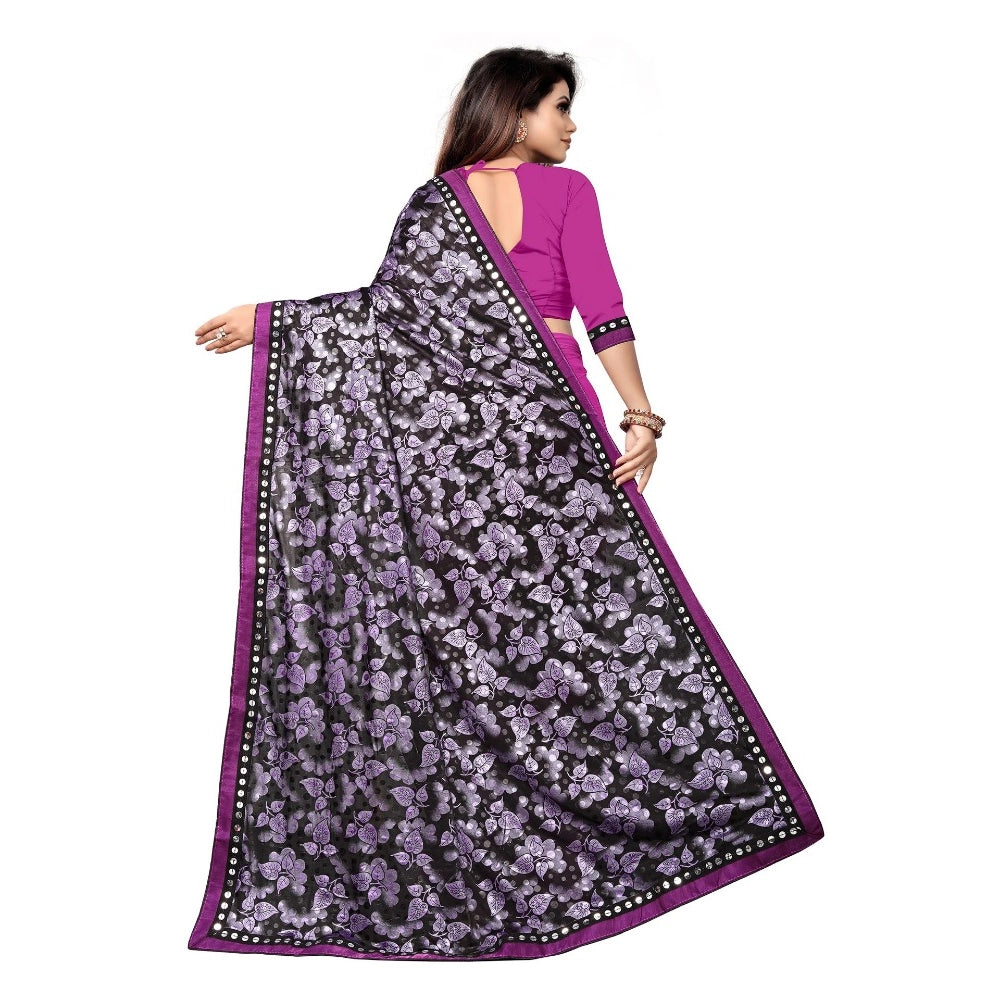 Women'S Lycra Blend Saree With Blouse (Purple, 5-6 Mtrs)