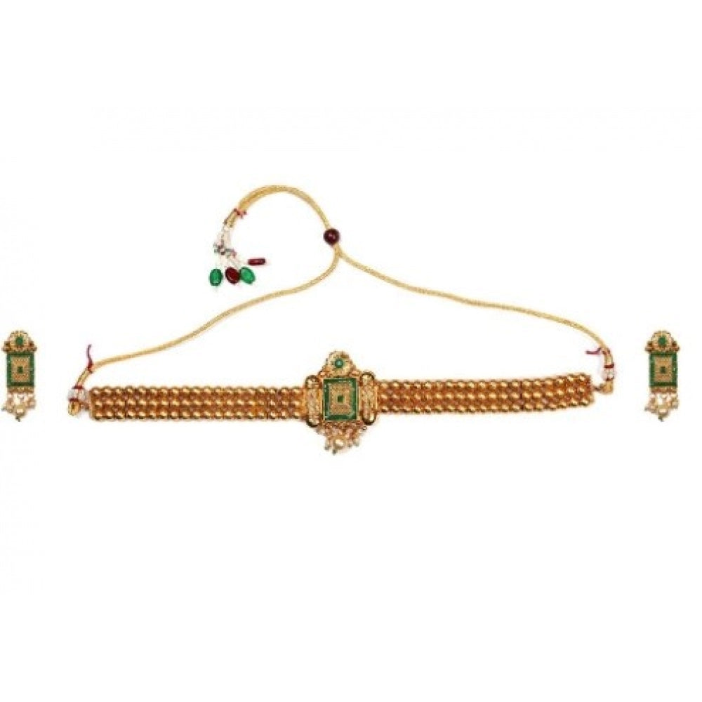 Women'S Elegent And Modern Gold Plated Chowker Set (Green, Fre