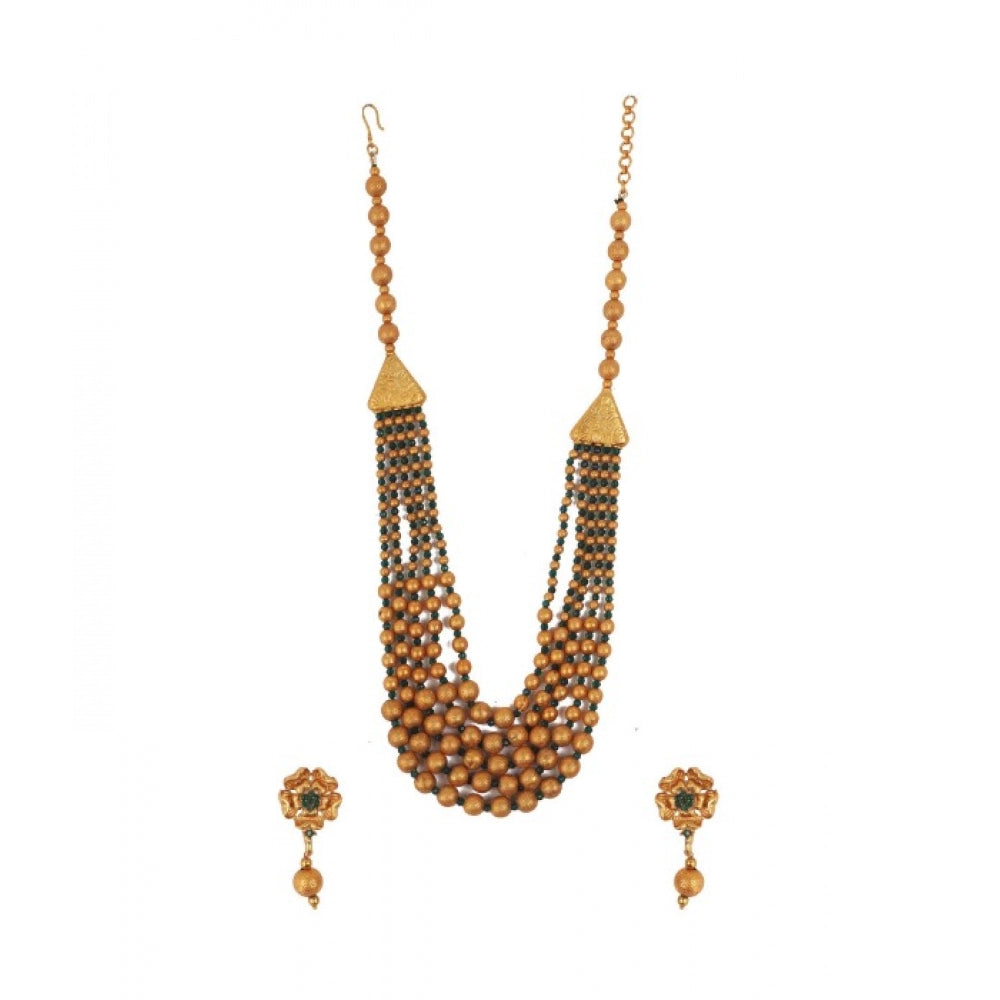 Women'S Ethnic Five Layer Brass Mala With Crystal For Women An