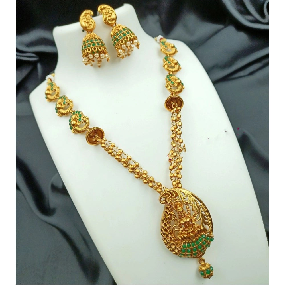 Women'S Traditional Temple Necklace And Earrings Set In Gold (