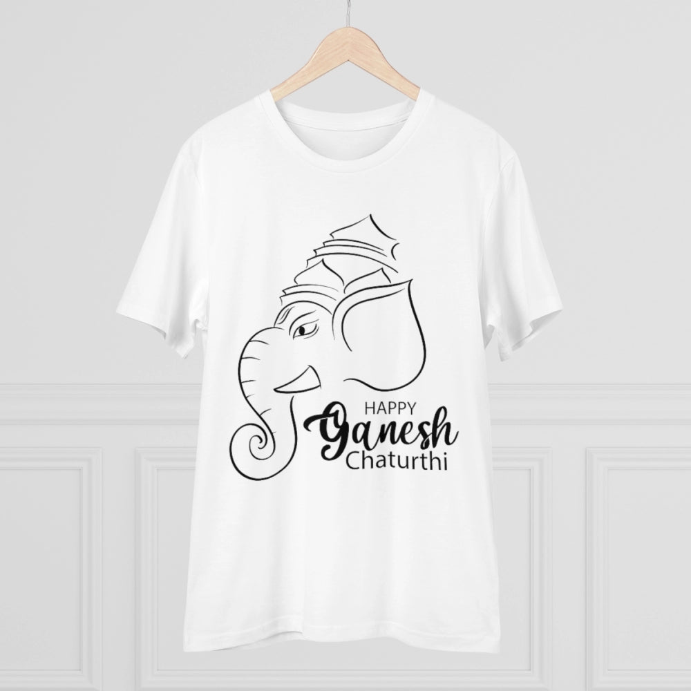 Men'S Pc Cotton Ganesh Printed T Shirt (Color: White, Thread C