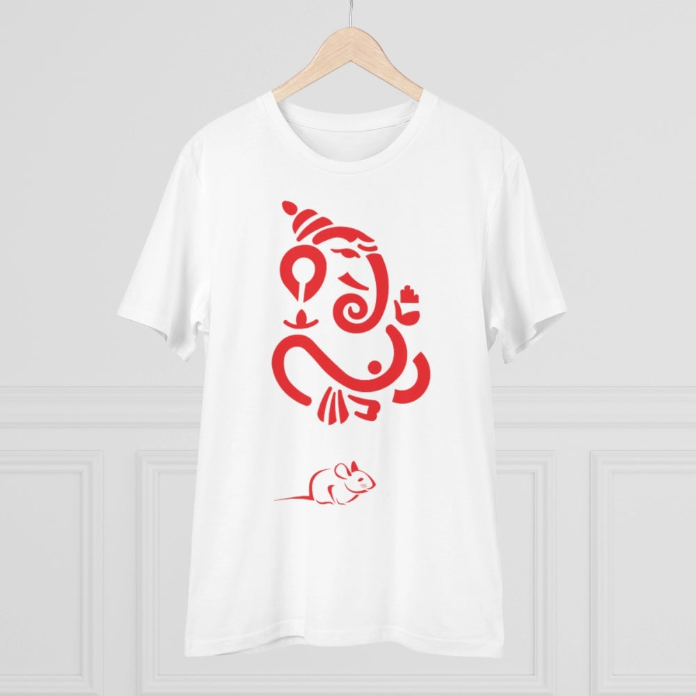 Men'S Pc Cotton Ganesh Printed T Shirt (Color: White, Thread C