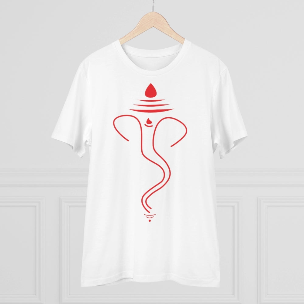 Men'S Pc Cotton Ganesh Printed T Shirt (Color: White, Thread C