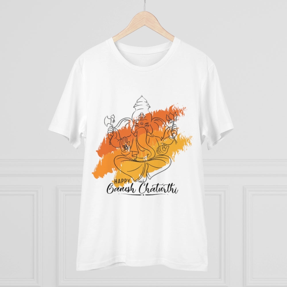 Men'S Pc Cotton Ganesh Printed T Shirt (Color: White, Thread C