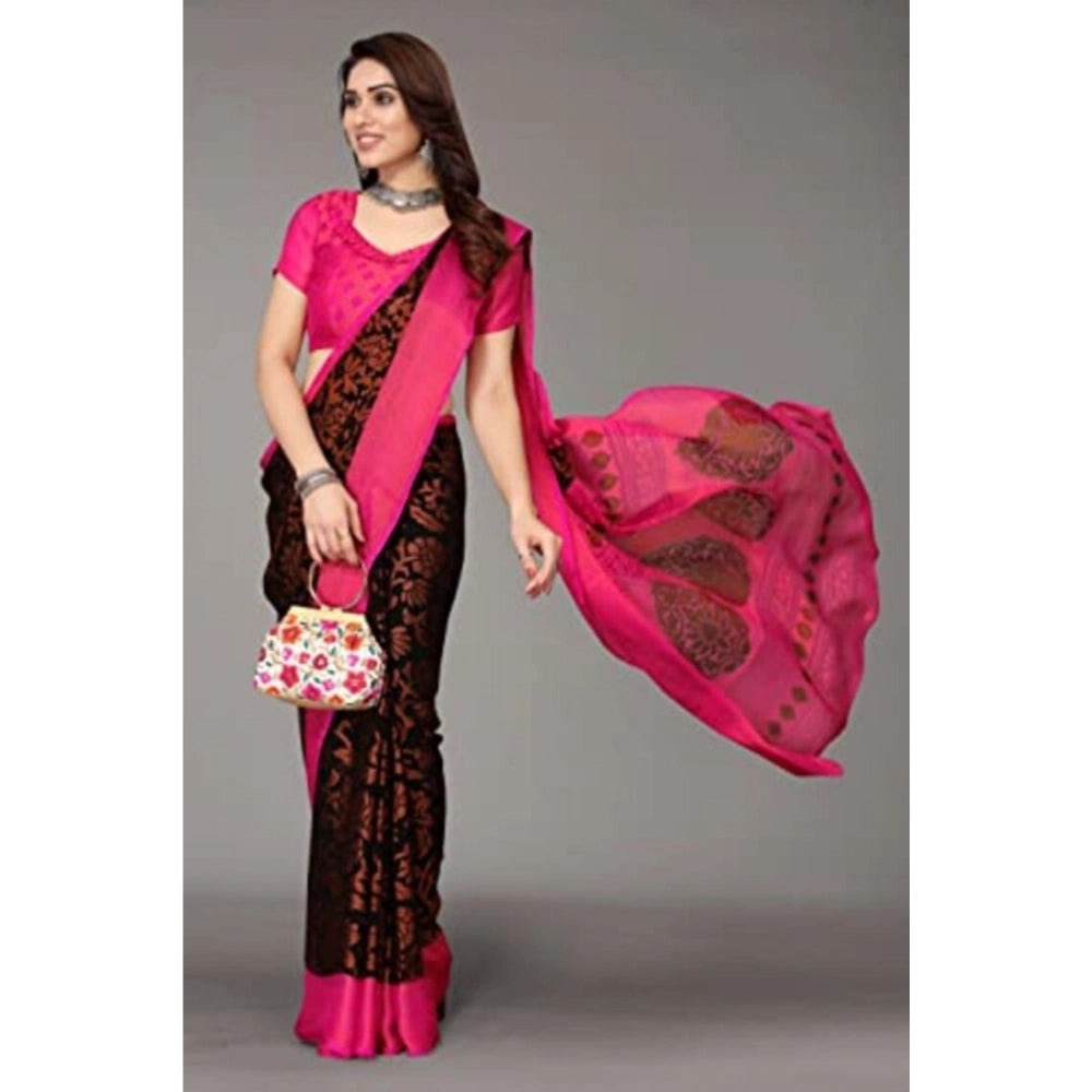 Women's Viscose Rayon Printed Saree With Unstitched Blouse (Black) - VANSHELLE