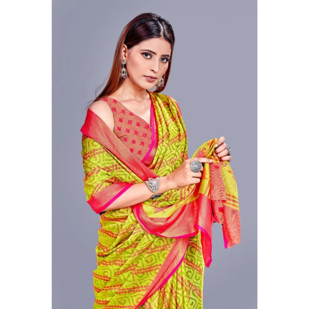 Women's Viscose Rayon Printed Saree With Unstitched Blouse (Green) - VANSHELLE