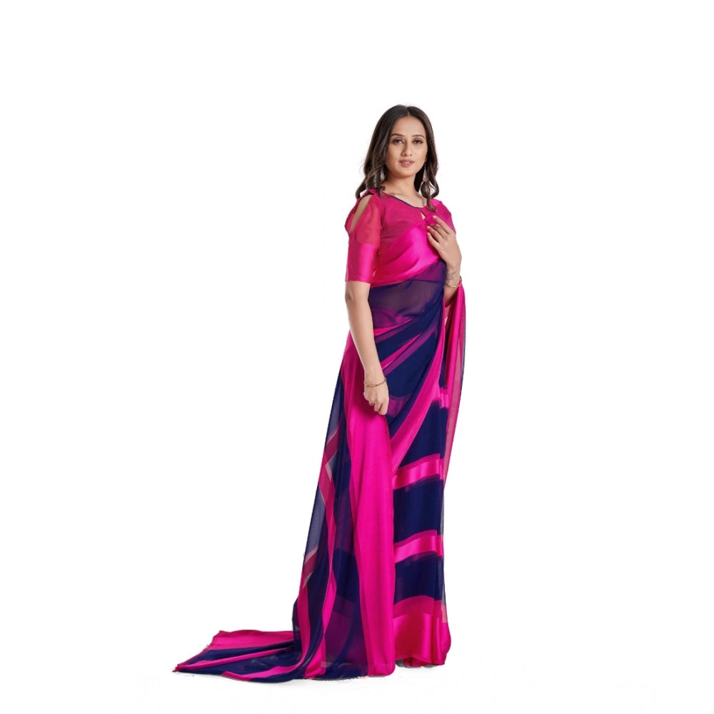 Women's Satin Patta Printed Saree With Unstitched Blouse (Pink) - VANSHELLE