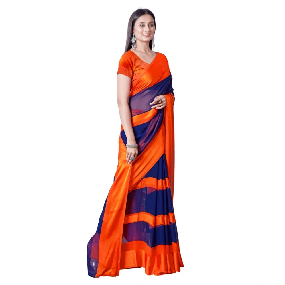 Women's Satin Patta Printed Saree With Unstitched Blouse (Orange) - VANSHELLE