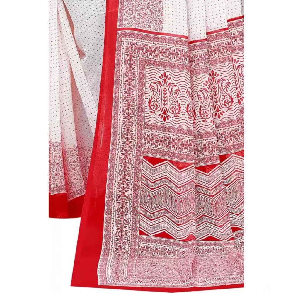 Women's Georgette Printed Saree With Unstitched Blouse (Red) - VANSHELLE