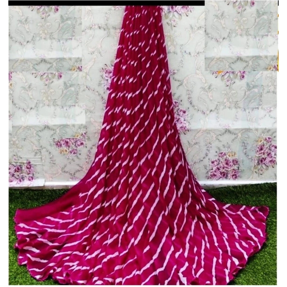 Women's Georgette Printed Saree With Unstitched Blouse (Pink) - VANSHELLE