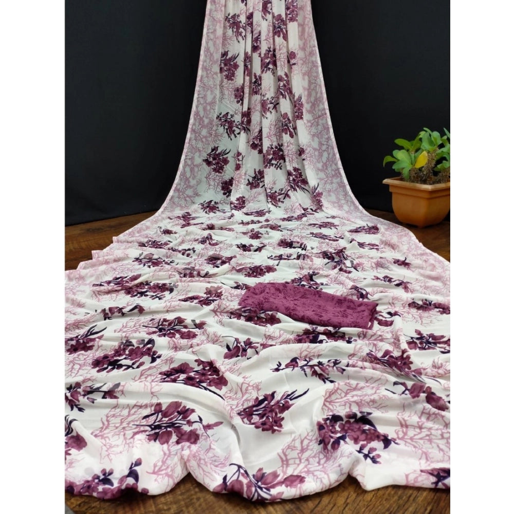 Women's Georgette Printed Saree With Unstitched Blouse (Pink) - VANSHELLE