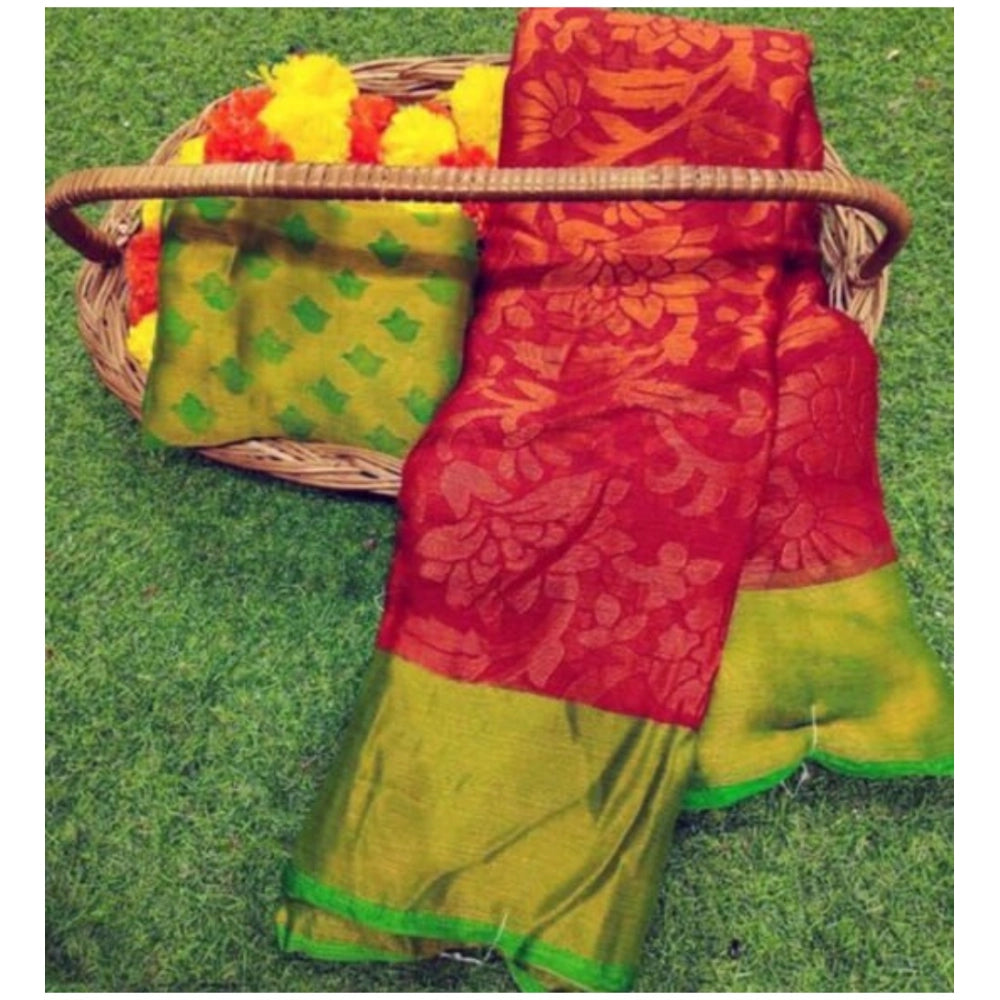 Women's Viscose Rayon Printed Saree With Unstitched Blouse (Pink) - VANSHELLE