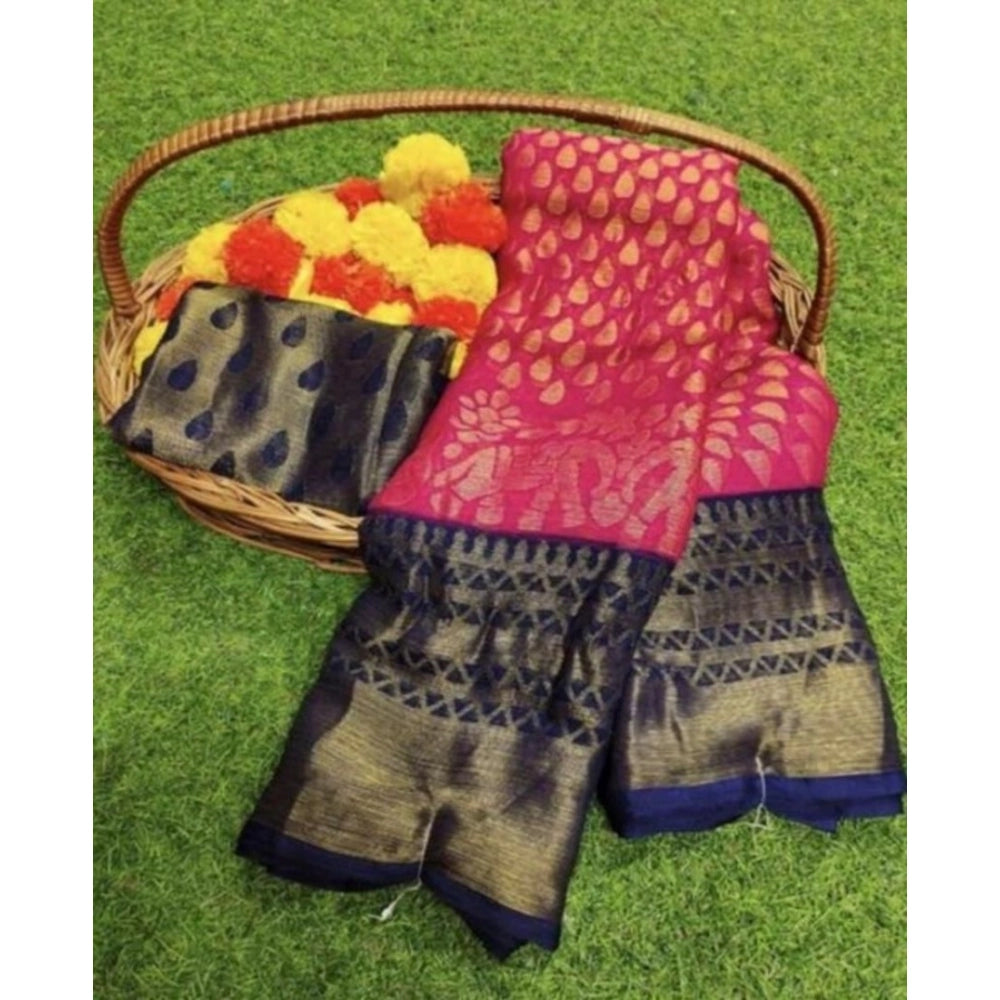 Women's Viscose Rayon Printed Saree With Unstitched Blouse (Pink) - VANSHELLE