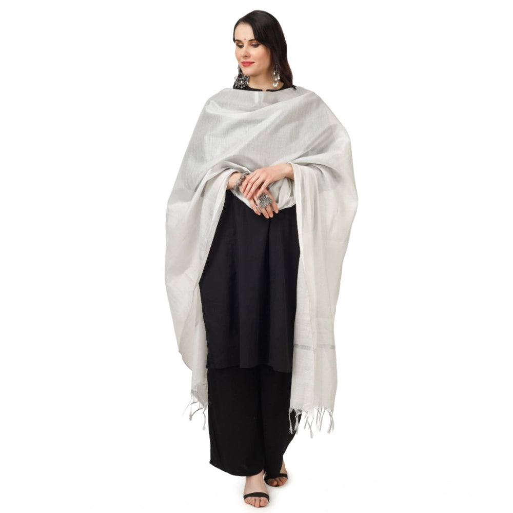 Women'S Chanderi Solid Dupatta (White, Length: 2.25 To 2.50 Mt
