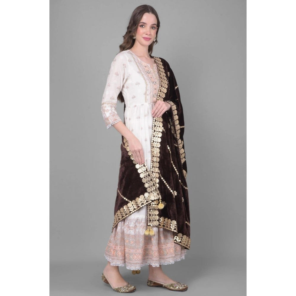 Women'S Velvet Gotta Patti Dupatta (Brown, Length: 2.25 To 2.5