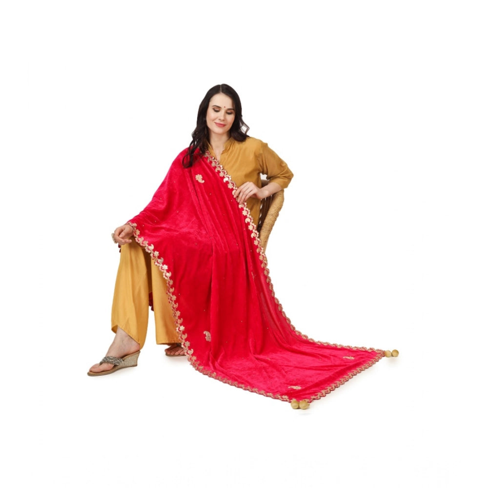 Women'S Velvet Gotta Patti Dupatta (Pink, Length: 2.25 To 2.50