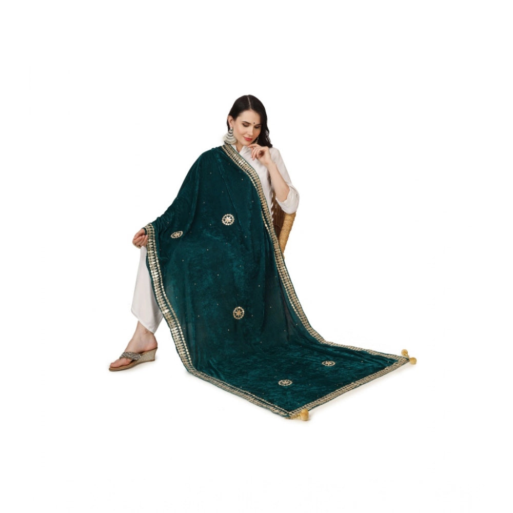 Women'S Velvet Gotta Patti Dupatta (Dark Green, Length: 2.25 T
