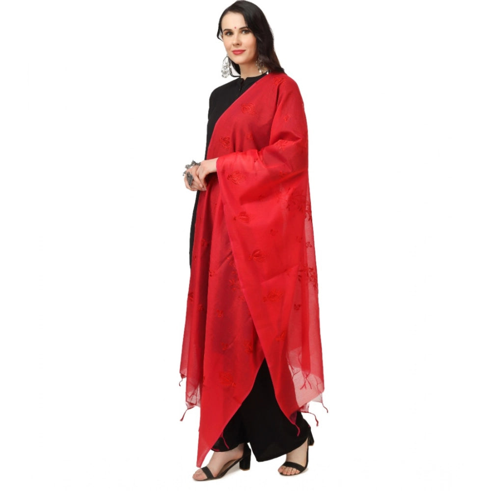 Women'S Cotton Embroidered Dupatta (Red, Length: 2.25 To 2.50