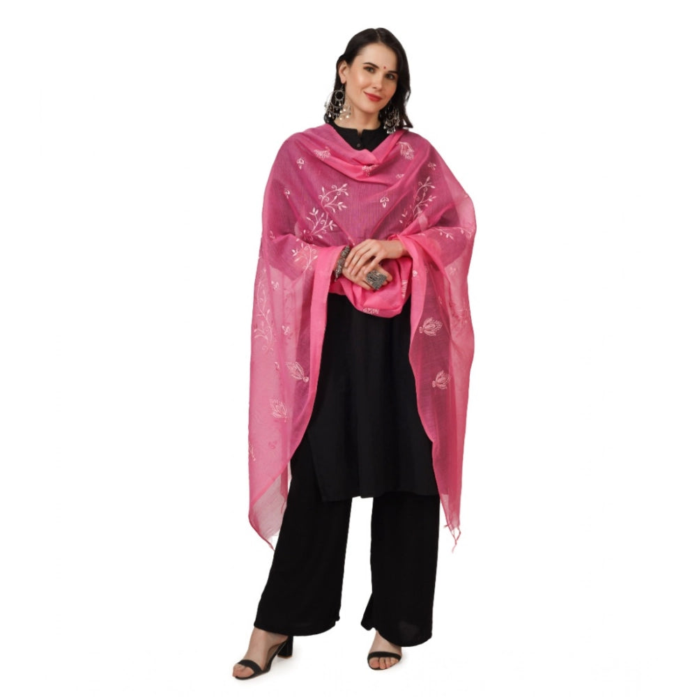 Women'S Cotton Embroidered Dupatta (Pink, Length: 2.25 To 2.50