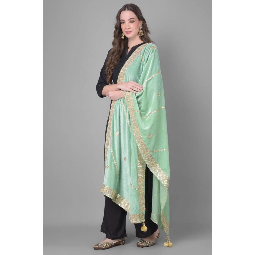 Women'S Velvet Gotta Patti Dupatta (Sea Green, Length: 2.25 To